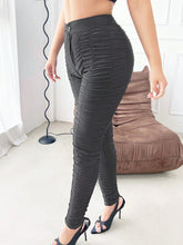 SXY Solid Ruched Drawstring Waist Skinny Pants